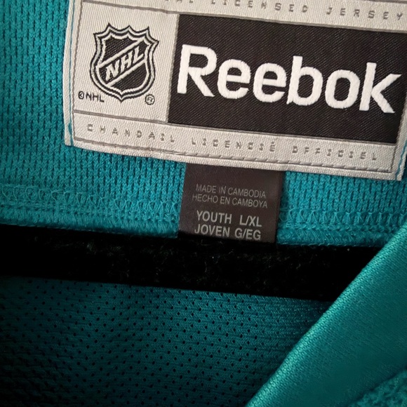 Reebok San Jose Sharks Teal Youth Jersey - Picture 2 of 3